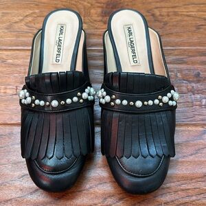 Karl lagerfeld black and pearl loafer slide. Size 8 1/2